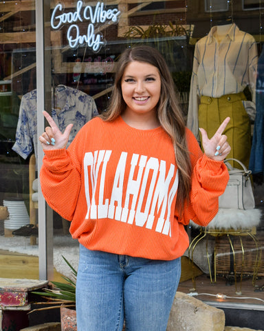 OKLAHOMA RIB CORD SWEATSHIRT - ORANGE