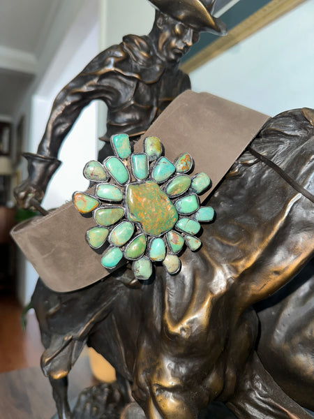 AUTHENTIC TURQUOISE BUCKLE AND LEATHER WESTERN DROP BELT - A RARE BIRD