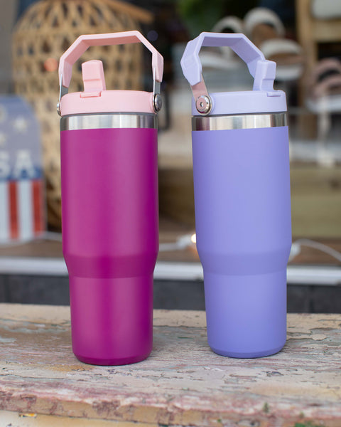 STAINLESS STEEL FLIP STRAW TUMBLER 30 oz  - 2 COLORS