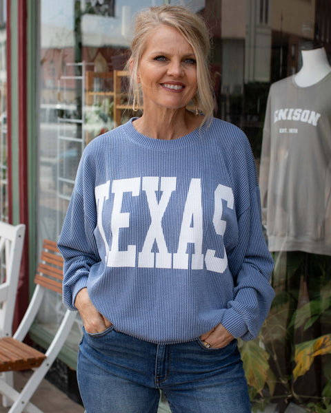 TEXAS RIB CORD SWEATSHIRT - DENIM BLUE