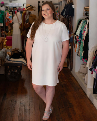 HUNG UP ON YOU KNIT SHIFT DRESS - OFF WHITE
