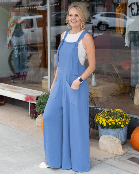 GIRL ON FIRE RIBBED OVERALLS - CORNFLOWER