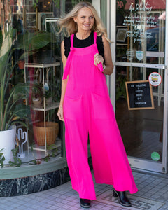GIRL ON FIRE RIBBED OVERALLS - FUCHSIA