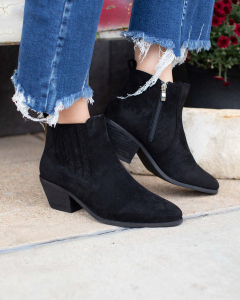 BLACK POTION FAUX SUEDE BOOTIE BY CORKYS