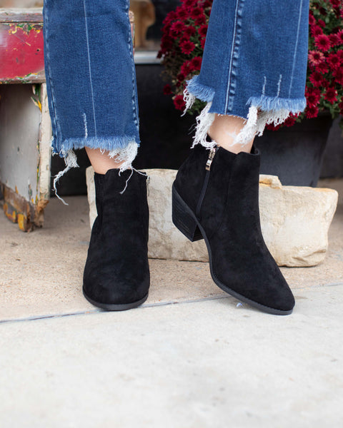 BLACK POTION FAUX SUEDE BOOTIE BY CORKYS