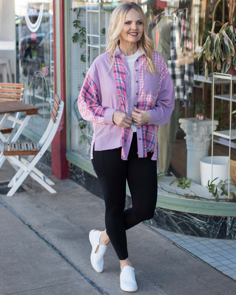 LOVE IS IN THE AIR OVERSIZED COLOR BLOCK BUTTON DOWN