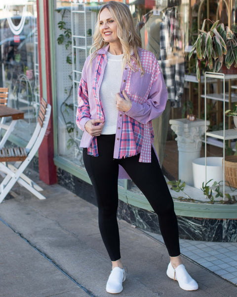 LOVE IS IN THE AIR OVERSIZED COLOR BLOCK BUTTON DOWN