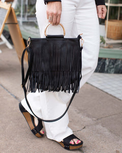 BOHO FRINGE PURSE WITH RING TOTE - 2 COLORS