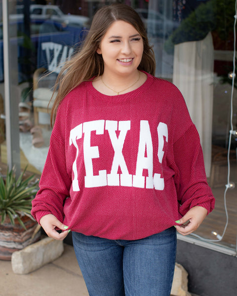 restocked - TEXAS RIB CORD SWEATSHIRT - BURGUNDY