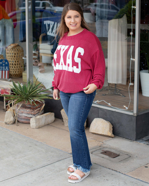 restocked - TEXAS RIB CORD SWEATSHIRT - BURGUNDY