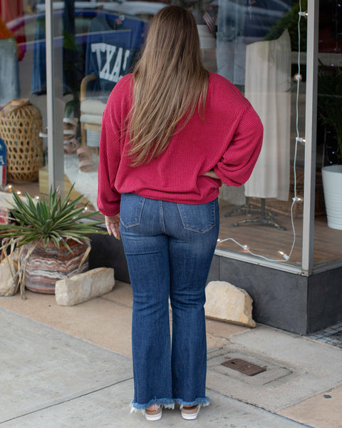 restocked - TEXAS RIB CORD SWEATSHIRT - BURGUNDY