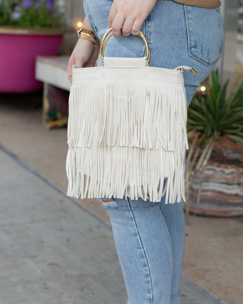 BOHO FRINGE PURSE WITH RING TOTE - 2 COLORS