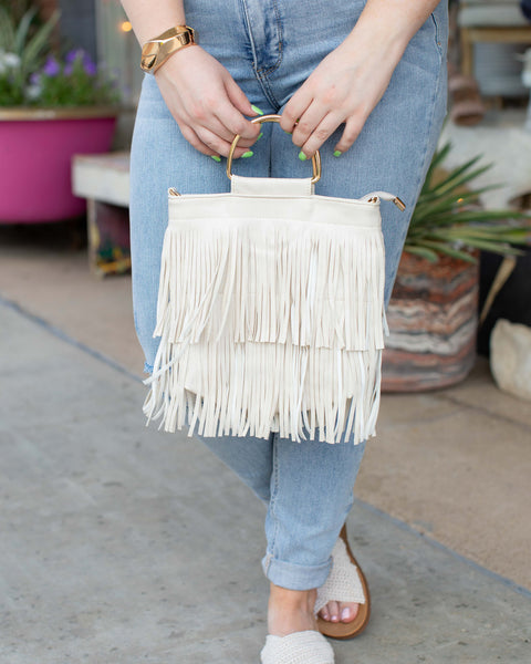 BOHO FRINGE PURSE WITH RING TOTE - 2 COLORS