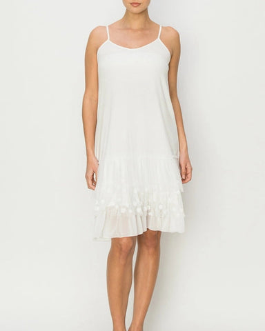 Ivory dress extender with lace trim on a white background