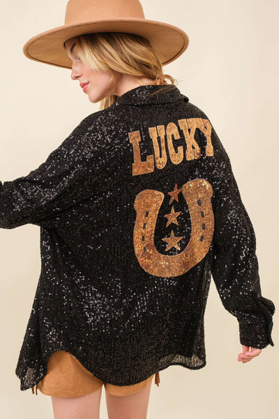 LUCKY SEQUIN SHIRT - BLACK