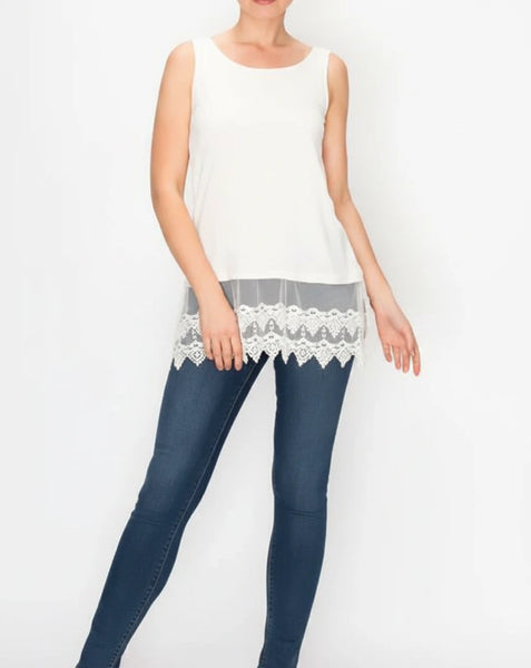 TANK TOP WITH LACE LAYER - 2 COLORS - REG/CURVY - Salty Lime Boutique