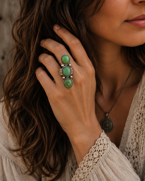 Genuine Tibetan Turquoise Adjustable Ring