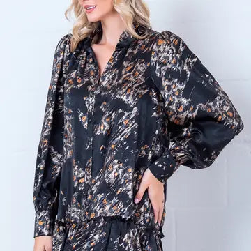 METALLIC BLACK LEOPARD MIDI DRESS - BLACK - Salty Lime Boutique