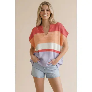 Multi Stripe Dolman Sweater Knit Top - Salty Lime Boutique