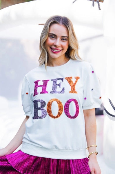 Hey Boo Short Sleeve Bling Top - White