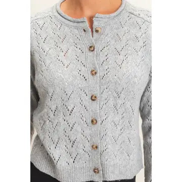 Belle Pointelle Button-Front Cardigan - Grey