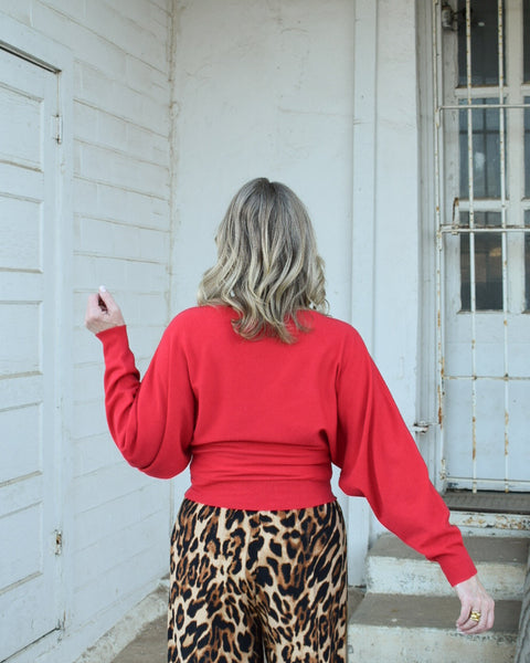 OFF THE SHOULDER LUXE CASHMERE TOP - RED