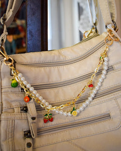 PEARL & FRUIT CHARMS CHUNKY PURSE CHAIN/PHONE WRISTLET