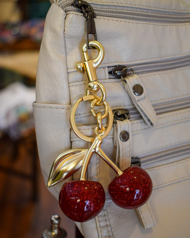 RED CHERRY & CHARMS PURSE CHARM