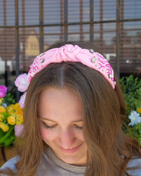 Yeehaw Beaded Headband - Pink - Salty Lime Boutique