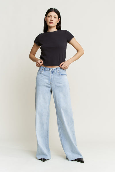 SUPER HIGH WIDE LEG RAW HEM JEAN BY MICA DENIM - VINTAGE WASH - Salty Lime Boutique