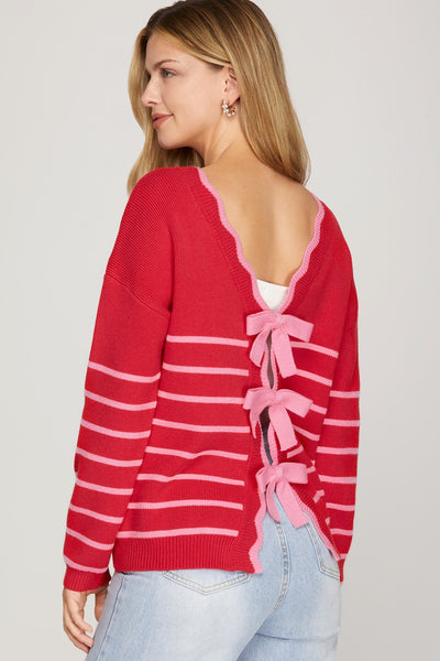 SHE'S A CUTIE REVERSIBLE SWEATER CARDIGAN - PINK/RED