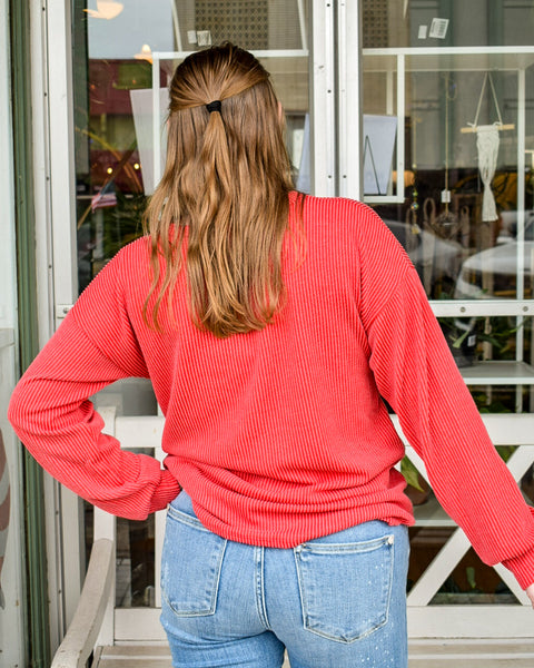 CURVY - MERRY AND BRIGHT SEQUINS RIBBED CHRISTMAS TOP