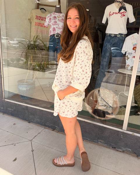 Floral Printed Short Set - Pink