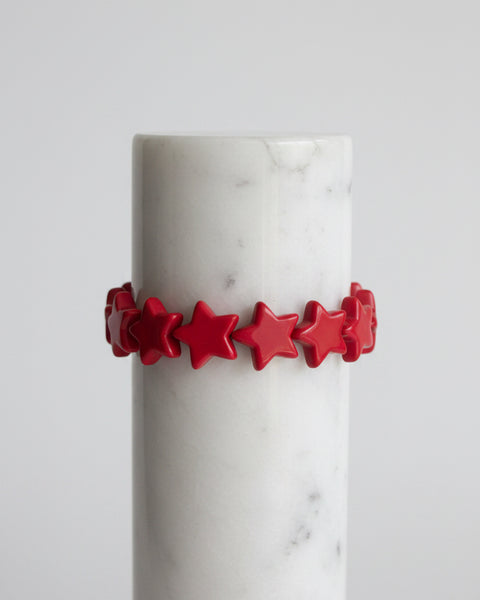 Stone Star Bead Stretchy Bracelet - Red