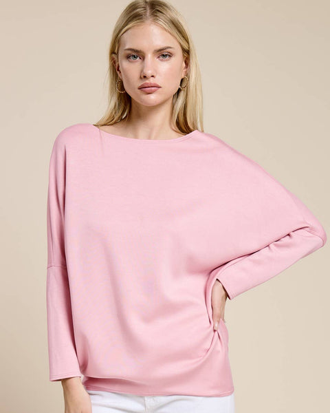 Claudia Scuba Dolman Long Sleeve Top - Light Pink