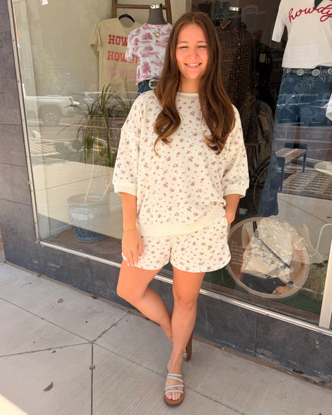 Floral Printed Short Set - Pink