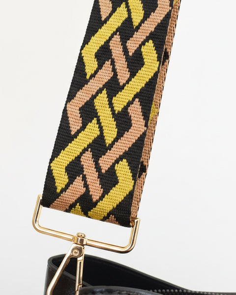 Geometric Diamond Woven Adjustable Canvas Strap: BLACK/GOLD - Salty Lime Boutique