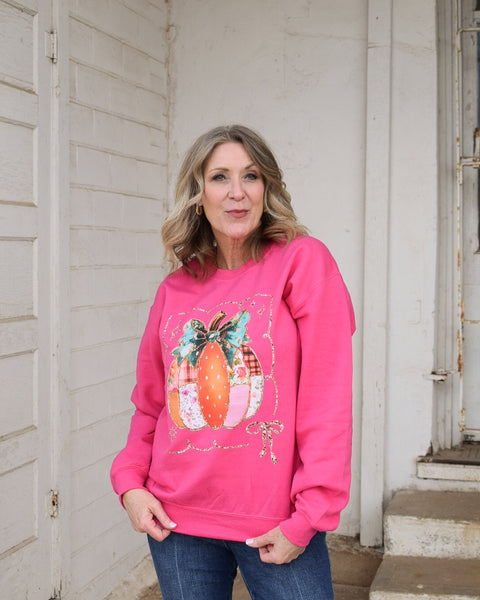 QUILTED PUMPKIN SWEATSHIRT - HOT PINK