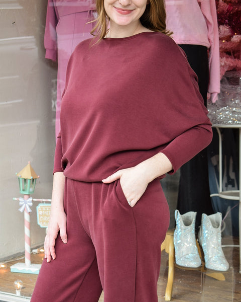 SCUBA DOLMAN SLEEVE TOP - WINE