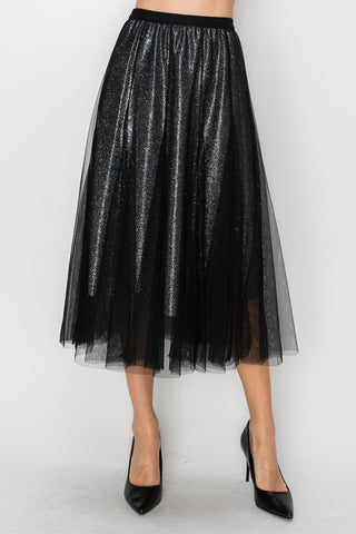 SPARKLY SKIRT WITH MESH LAYER - BLACK