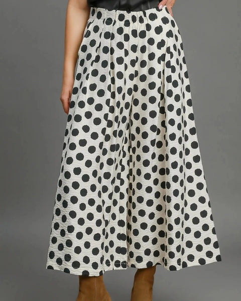 Polka Dot Printed Wide Leg Pants- Off White - Reg - Salty Lime Boutique