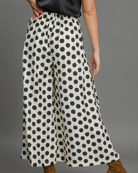 Polka Dot Printed Wide Leg Pants- Off White - Reg - Salty Lime Boutique