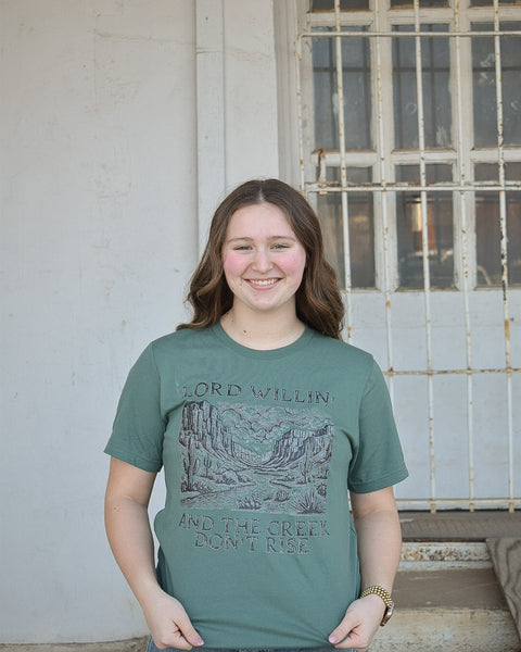 LORD WILLIN AND THE CREEK DON’T RISE GRAPHIC TEE- HEATHERED FOREST - CURVY