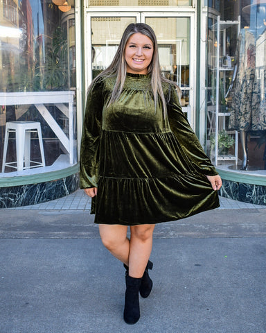 IVY VELVET DRESS - OLIVE