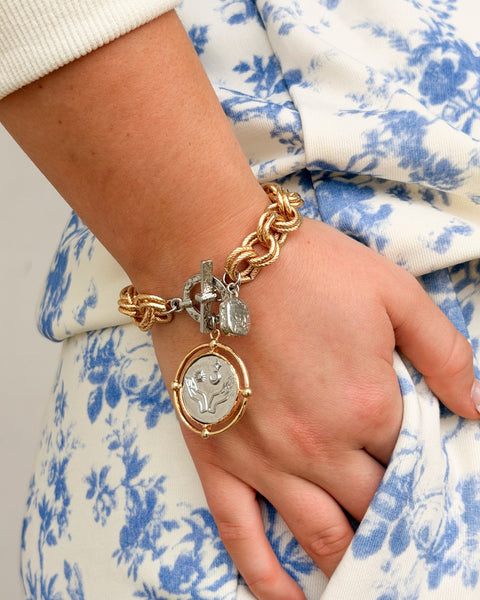 ROMAN COIN JEWEL BRACELET - GOLD AND SILVER TONE - Salty Lime Boutique