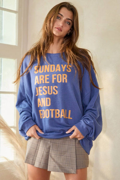 SUNDAYS ARE FOR JESUS AND FOOTBALL GRAPHIC SWEATSHIRT - DENIM BLUE