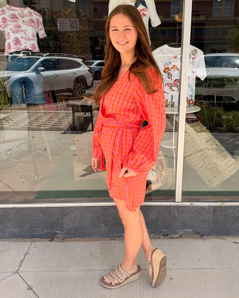 Plaid Wrap Dress - Pink