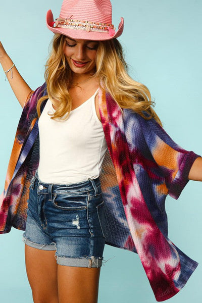 ZOEY TIE DYE OPEN CARDIGAN - INDIGO MIX