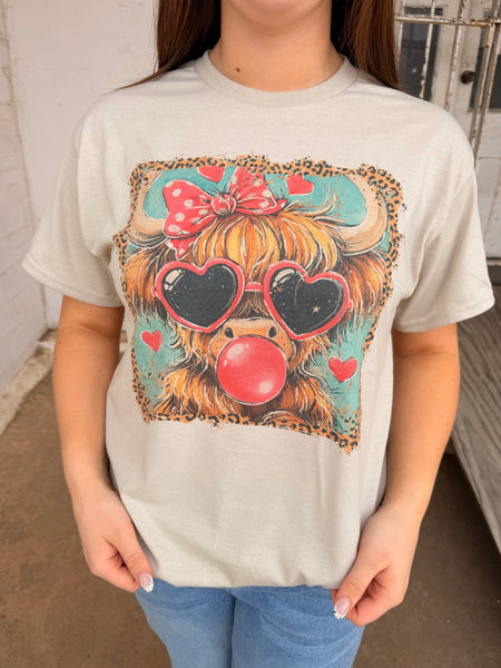 Cow Bubble Gum (Gildan Tee): Tan / S - Salty Lime Boutique