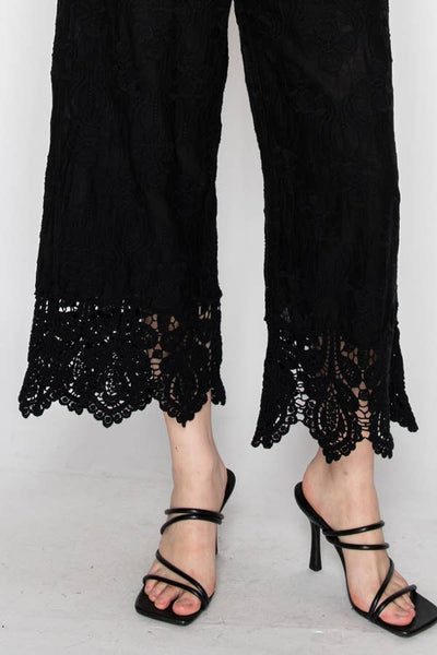 Embroidered lace wide leg pants  OLS-4986BK: BK / S/M - Salty Lime Boutique